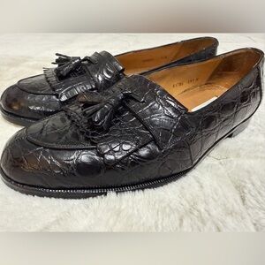 $795 Mezlan Rodeo Genuine Alligator Crocodile Black Kiltie Tassel Loafers 10.5